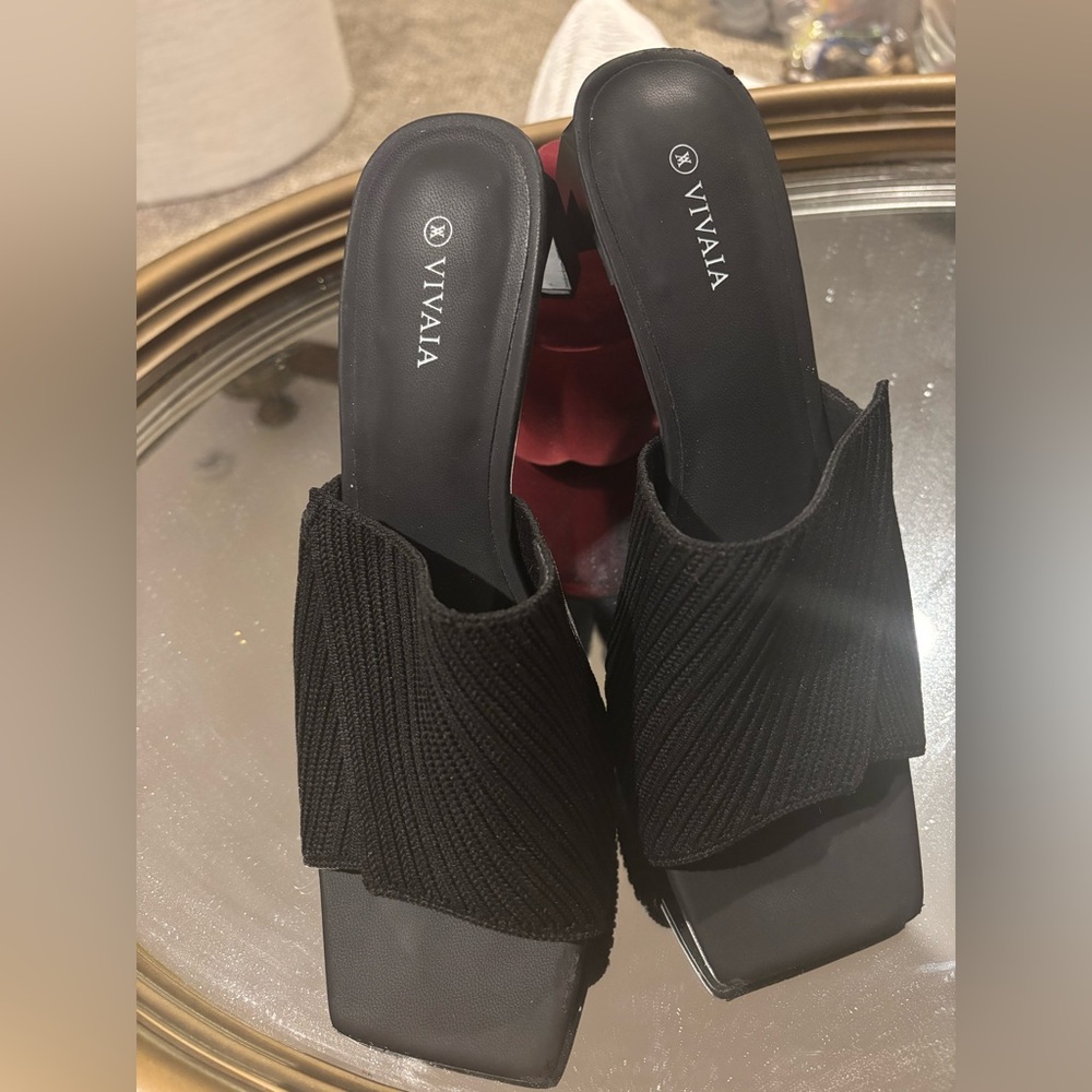 Vivaia Heels Square-Toe Block Heel Slides (Jade) Size 40 (9)